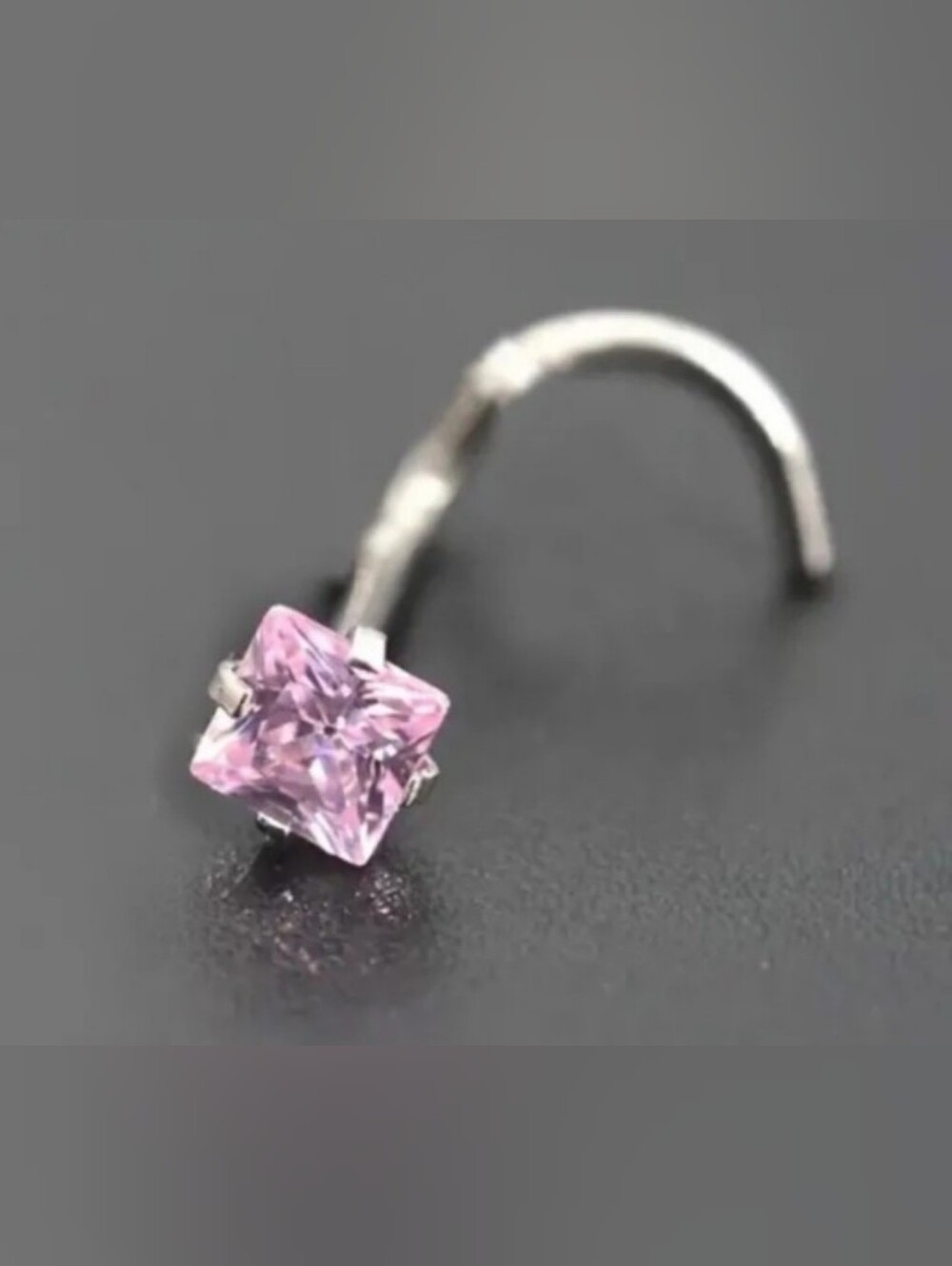 20G Crystal Square CZ Nose Screw Ring Stud